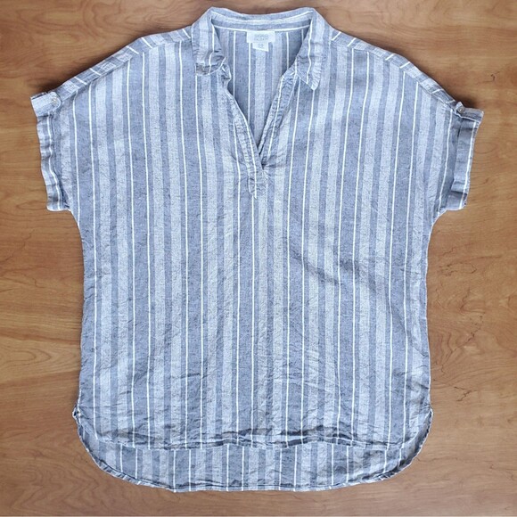 Sigrid Olsen Linen Top Womens M Blue Stripe Popover Cotton Blend Lagom Blouse - Picture 4 of 8